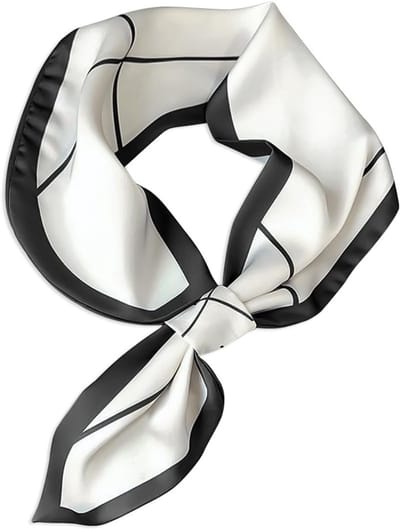 Dames Zijde Sjaal met Eenvoudig Doorhaalontwerp in Franse Vintage Stijl met Stippen en Lijnen - Smalle Lange Neckerchief en Haarband voor Elegante Looks