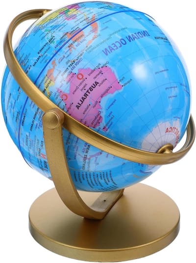 Draaibare Wereldbol - Educatieve Globe - Thuis Leren - Gouden Standaard - 27 cm Hoog - Blauw