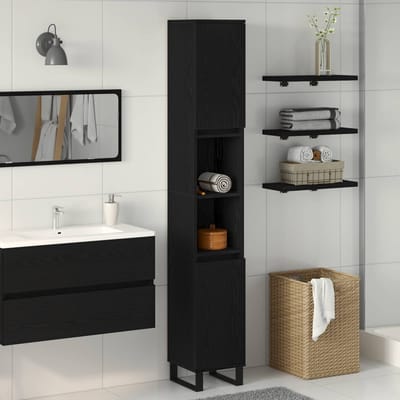 vidaXL - Badkamerkast - Zwart - Eiken - 30 - x - 30 - x - 190 - cm - Bewerkt - hout