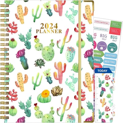 Week- en Maandplanner 2024 A5 Spiraalkalender met Harde Kaft en Stickers