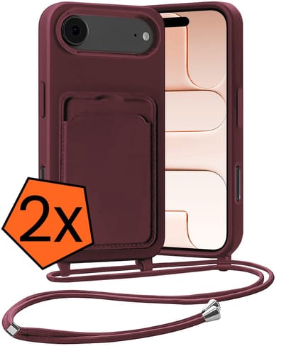 Hoesje Geschikt voor iPhone Air Hoesje Met Telefoonketting Pasjeshouder Case Koord - Hoesje Geschikt voor iPhone Air Hoes Met Kaarthouder - Aubergine - 2 PACK