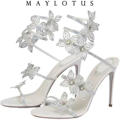Nouvelles Chaussures d'Été Scintillantes à Strass pour Femmes Chaussures à Pendentif en Cristal Chaussures Sexy pour Soirée Banquet Double Talons Aiguilles Sandales Grandes pour Femmes 39 white