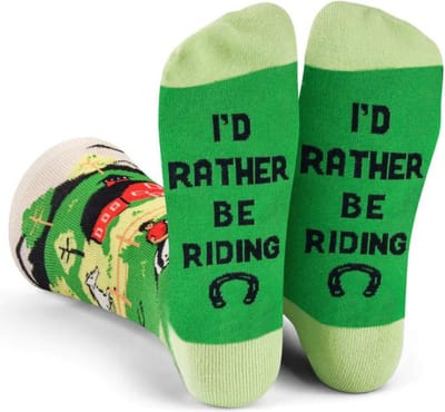 Grappig Sokken met Paarden en tekst op de zolen: I'd rather be riding - Sokken voor ruiters maat 38-44