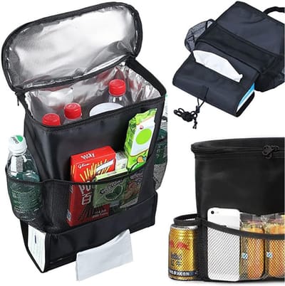 Auto-organizer - Thermische rugleuningbescherming en koeltas voor achterbank, 28 liter, 3 netvakken, zwart