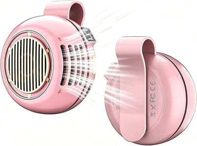 Draagbare, stille mini-ventilator zonder bladen met clip, verbeterd model met 5 snelheden, digitaal led-display, 360° draaibaar, oplaadbaar via USB – voor buiten, op reis en op kantoor (roze)