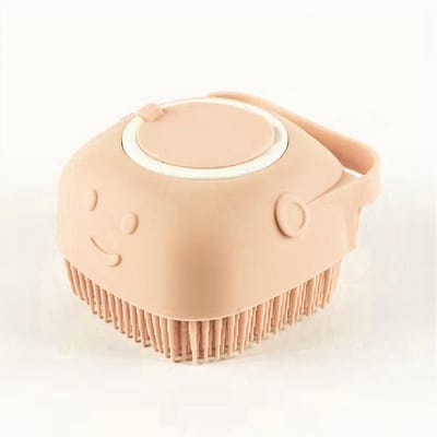 Brosse de bain pour chien, brosse de massage pour animaux de compagnie, distributeur de shampoing, brosse en silicone souple, poils en caoutchouc pour chiens et chats, outil de toilettage de douche beige