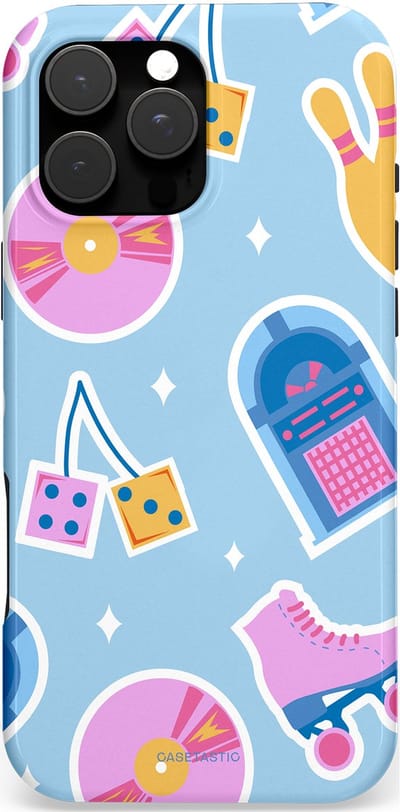 Casetastic hoesje geschikt voor Apple iPhone 16 Pro Max - MagSafe - Dubbellaagse bescherming - Flashback vibes - Fashion Case - Lichtblauw Lavendel Wit