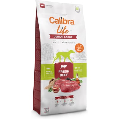 Calibra Dog Life Junior Large Breed - Hondenvoer - Vers Rundvlees - 12 kg - Kip-vrij & Hoogwaardig - Voor Pups & Jonge Honden van Grote Rassen