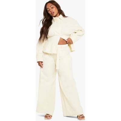 boohoo Dames Plus Broek met riem en wijde pijpen in twill | Ecru | Maat: 16