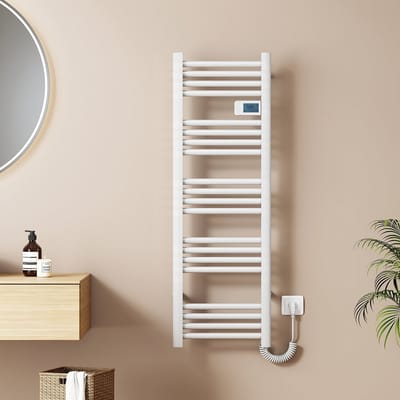 EMKE Elektrische Handdoekradiator - Met Smart Thermostaat - Glanzend Wit - 120x40 cm - 450W - Badkamer Radiator - Elektrische Radiator