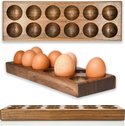 Eierhouder - Eierbox - Luxe bewaren - Handgemaakt massief hout - Voor 12 eieren - Walnootbruin