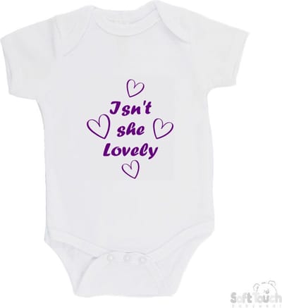 100% Katoenen Romper "Isn't she Lovely" meisjes Katoen Wit/paars Maat 62/68