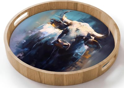 Serveerblad Rond - Houten Dienblad - Eten Serveren - Krasbestendig Hittebestendig - 40x40 cm - Zwart Abstract