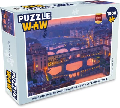 Puzzel Roze tinten in de lucht boven de Ponte Vecchio in Italië - Legpuzzel - Puzzel 1000 stukjes volwassenen