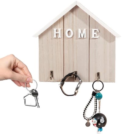 Sleutelrek Modern - Sleutelhanger - Sleutelhouder Muur - Zelfklevend - Houten Sleutelrek - 21,5 x 22,5 cm - Duurzaam Hout en Metaal