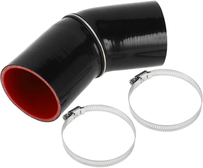 JHUBERS- Siliconen Slang 80mm Binnendiameter - 45 Graden - Zwart/Rood - Meerlaags Geweven - Temperatuurbestendig tot 300℃ - Inclusief Klemmen - Koelslang