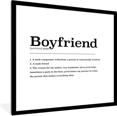 Fotolijst incl. Poster - Woordenboek - Boyfriend - Vriend definitie - Spreuken - Quotes - 40x40 cm - Posterlijst