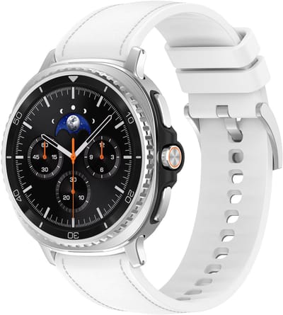 Stravo Hybride siliconen-lederen horlogebandje – Geschikt voor Samsung Galaxy Watch 9 (40/44mm) / Watch 8 (40/44mm) / 8 Classic (46mm) – Siliconen bandje met leren afwerking – Leer – Wit