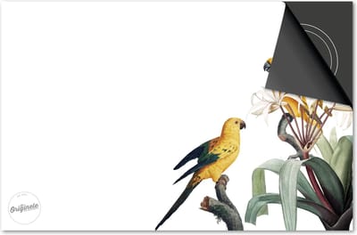 Inductie beschermer 60x60 - afdekplaat inductie mat - Dietrix Kookplaat beschermer - Exclusief - Jungle Wit Bladeren Vogel Bloem