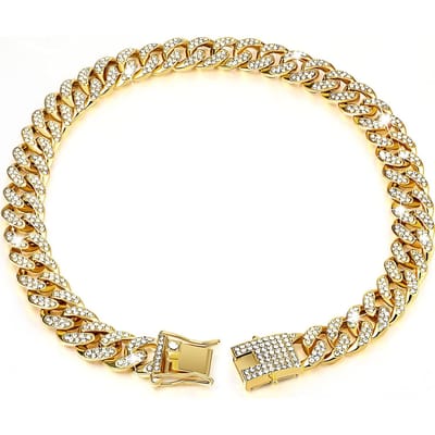 Luxe Cubaanse Schakel Kat Ketting Gouden Ketting Halsband Voor Katten, Kittens Puppy Luxe Strass Sieraden Bruiloft Prom Accessoires 12 Inch 30cm goud