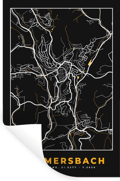 Muurstickers - Sticker Folie - Gummersbach – Stadskaart – Gold – Plattegrond – Stadskaart – Kaart - Duitsland - 20x30 cm - Plakfolie - Muurstickers Kinderkamer - Zelfklevend Behang - Zelfklevend behangpapier - Stickerfolie
