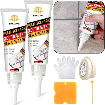 Tegelreparatieset met voegmassa en spatel - 2x grijze zelfhardende voeg, makkelijk aan te brengen