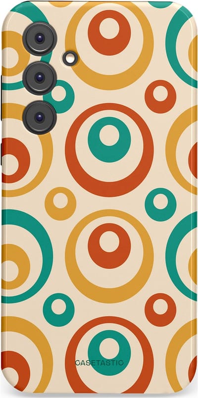 Casetastic hoesje geschikt voor Samsung Galaxy A35 - Dubbellaagse bescherming - Bolletjes boogie - Fashion Case - Crème Terracotta Goud Turquoise