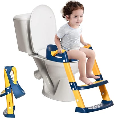 Opvouwbare kinder toilettrainer met trap - Stevig glijpedaal en PU-tapijt