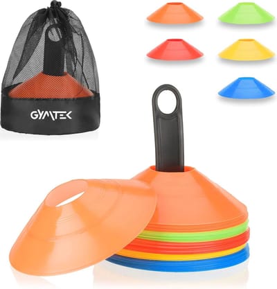Gymtek® Trainingshoedjes met Houder - Trainingspionnen - Voetbal Pionnen - Markeringshoedjes - Voetbalhoedjes - 50 Stuks - Trainingskegels