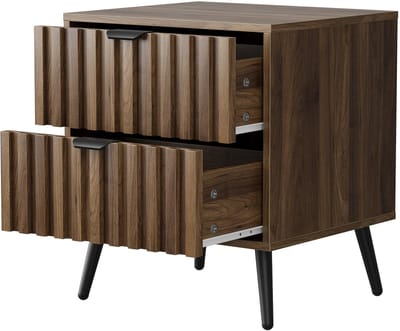 Nachtkastje - Modern nachtkastje met lades - Verzonken design - Anti-kantel beveiliging - 2 Lades - Voor slaapkamer en woonkamer - 45x40x53 cm - Walnoot