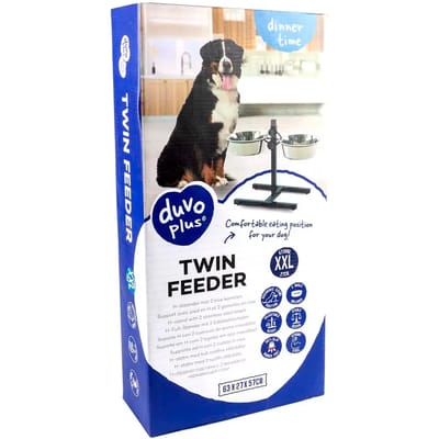 duvoplus dinner time voerbak Twin Feeder H-stander voor honden XXL-4730ml-61x29x52.5cm zwart/zilver