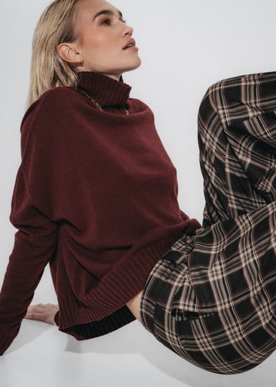 Cashmir wool polo pullover W1165 | Bordeaux - Bordeaux / S