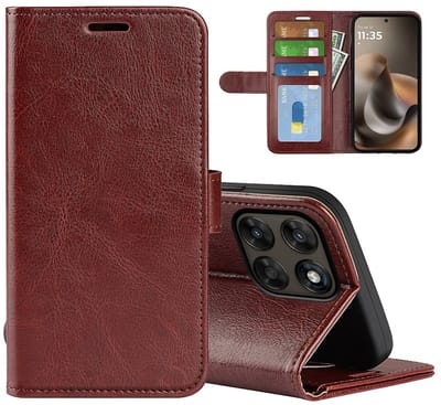 MobyDefend Hoesje - Geschikt voor Motorola Moto G67 / G77 / G87 - Wallet Book Case (Sluiting Achterkant) - Bruin