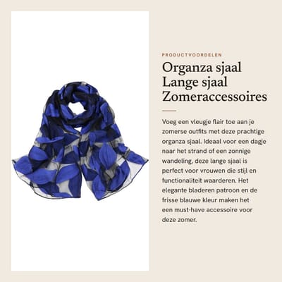 Dailygoods- Organza Sjaal - Lange Sjaal - Zomeraccessoires - Bladeren Patroon - Lichtgewicht - Ademend - Afmetingen 180 x 70 cm