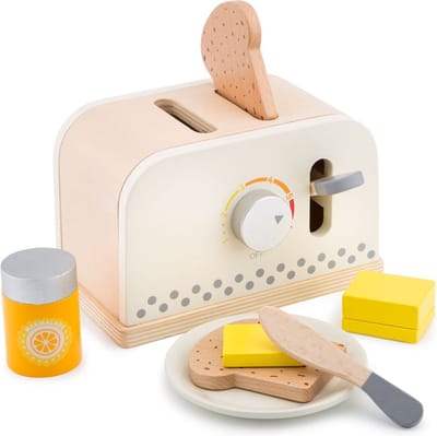 Woet® Houten Broodrooster Speelset - Inclusief Brood, Boter, Mes, Bordje en Jam - Speelgoedkeukenmachine - Toaster voor Kinderen - Rollenspel Keukenspeelgoed - Vanaf 3 Jaar