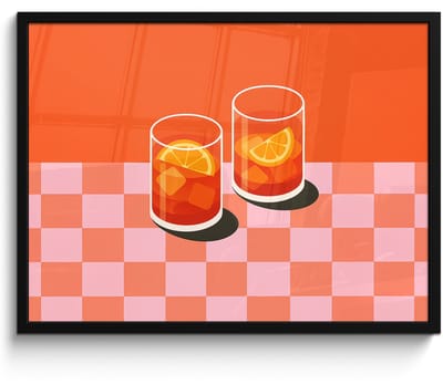 Poster in lijst - Fotolijst 70x50 cm - Posters - Sinaasappel - Glazen - Oranje - Posterlijst zwart - Decoratie - Wanddecoratie woonkamer - Muurdecoratie slaapkamer