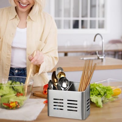 Bestekhouder met Afdruiprek – 2-vaks Afwasmand – Hangende Keuken Organizer voor Lepels, Vorken, Messen & Stokjes – Sneldrogend Afwasrek