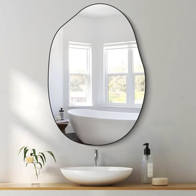 Asymmetrische Wandspiegel 56 x 81 cm - Grote Decoratieve Spiegel voor Woonkamer, Slaapkamer en Badkamer in Zwart