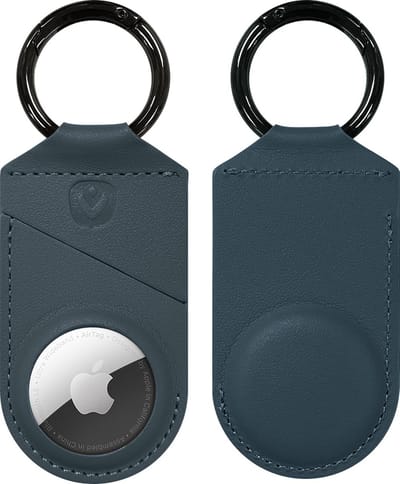 Valenta - AirTag Hoesje - AirTag Sleutelhanger - Leer - Blauw - geschikt voor Apple AirTag
