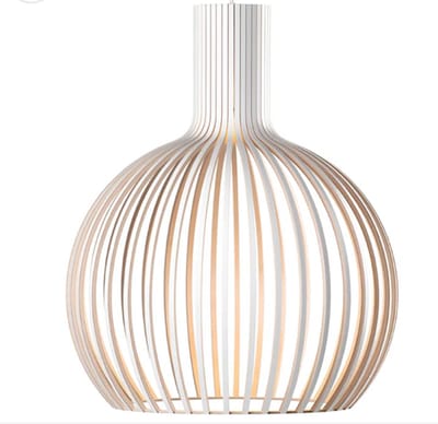 Lucerna – Lamp Lignum Small – Wood/White - Ø35cm - Moderne witte/houten hanglamp met zwart snoer