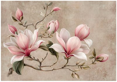 WALLARENA - Behang 254x184 cm + Fotobehang - Vliesbehang - Bloemen motif - Naar de slaapkamer, woonkamer - Op Flizelinie - Beige