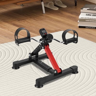 Stoelfiets - Bureaufiets - Bewegingstrainer - Fietstrainer met Instelbare Weerstand - Mini Hometrainer - Under Deskbike - Mobiliteitstrainer - Fitness - Bewegen Tijdens Je Werk - Beentrainer - Geschikt voor Armen en Benen - zwartrood