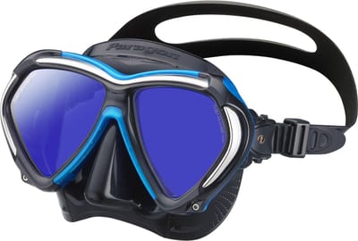TUSA Paragon – Premium duikmasker met dubbele lens, hoge weerstand, CrystalView-lenzen met UV420 en antireflecterende behandeling, helder zicht en comfortabel draagcomfort – Zwart/Blauw – M2001SQB FBA