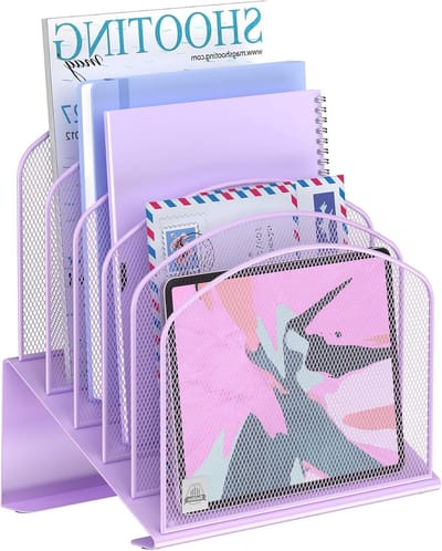 Bureau Bestandsorganisator - Verticale Maphouder - Bureau Ordenen - 5 Gelaagde Secties - 30x19x29 cm - Paars