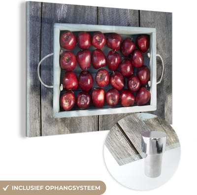® Glasschilderij 180x120 cm - Schilderij acrylglas - Appel - Fruit - Hout - Foto op glas - Muurdecoratie woonkamer - Wanddecoratie slaapkamer - Schilderijen