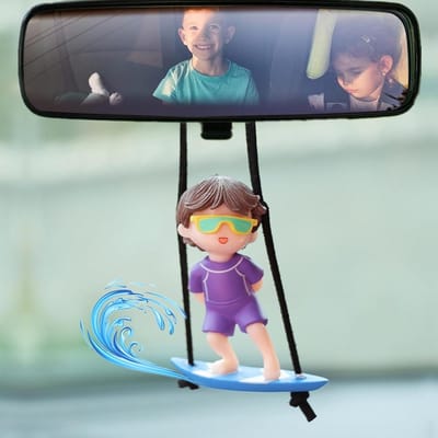 SnelShoppen - Car Interior Mirror Hanging Trailer, Surf Boy Achteruitkijkspiegel Hanger Ornament voor Auto Interieur Decoratie, Verstelbare Koord, Leu