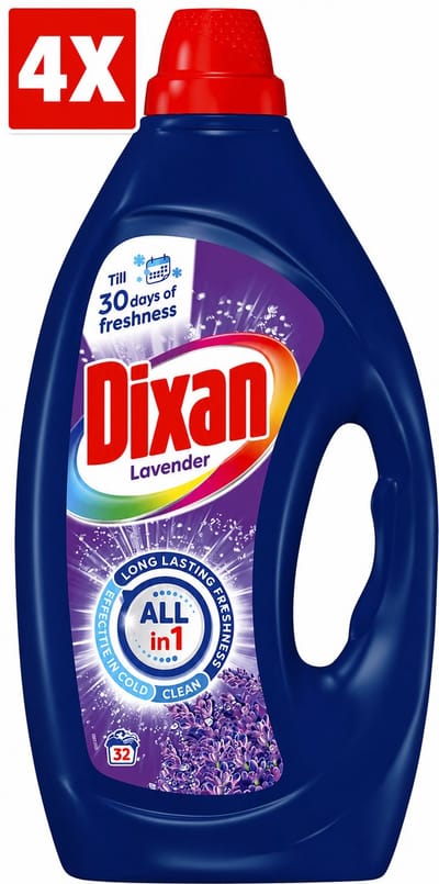 4 x Dixan Gel Fresh Lavender - Vloeibaar Wasmiddel - Voor Alle Kleuren Was - Intense Geur - 32 Wasbeurten