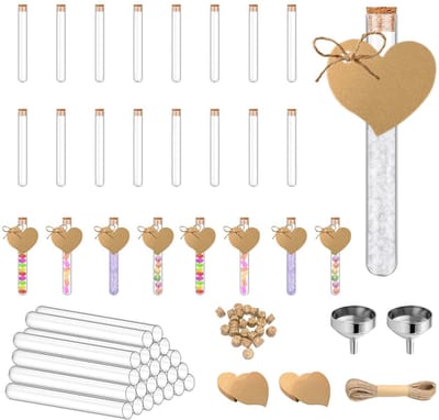 Dailygoods- Reageerbuisjes 24 stuks - Reageerbuis met Kurk - Kunststof - Trechter - Hangers - Hoogwaardig Materiaal - Herbruikbaar - Decoratiebuizen