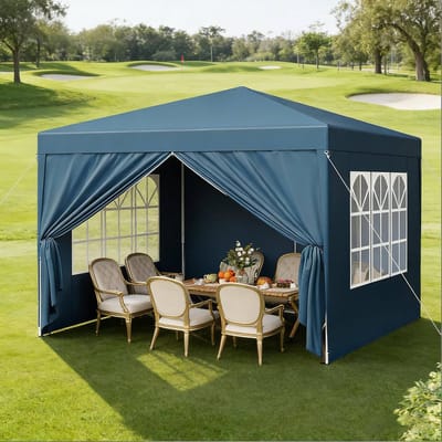 HAUSS SPOLE Partytent – 3 x 3 m Hoogte Verstelbaar en Opvouwbaar – Oxford Stof en Metaal – Blauw – Voor Tuin Terras Bruiloft en Evenementen