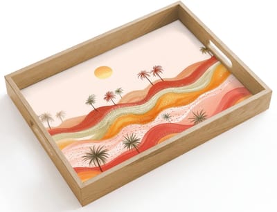 Dienblad hout 40x30 cm - Schootdienblad - Abstract landschap - Palmbomen - Kleurrijk - Borrelplank rechthoek - Plateau dienbladen